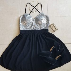 dELiA*s Sequin Fit & Flare Sweetheart Blackless Mini Dress